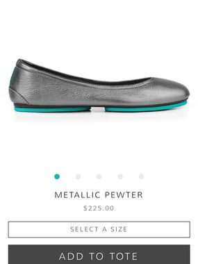 Tieks Metallic Pewter Ballet Flat with Turquoise Sole Accent